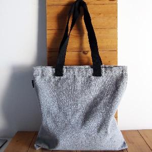 Gray Recycled Canvas Tote with Black Shoulder Band 15" - 15" W x 15" L