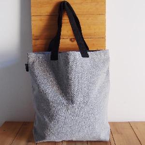 Gray Recycled Canvas Tote with Black Shoulder Band  - 14" W x 14" H x 3" Gusset