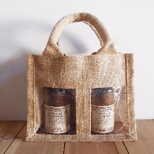 2-Jar Gift Set Burlap Tote -  7.5 L x 5.9"H x 3.5"D