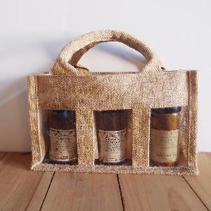 3-Jar Gift Set Burlap Tote - 9.8" L x 5.9"H x 3.5"D