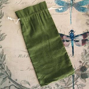 Green Cotton Bag with Ivory Drawstring 6x14 - 6" x 14"