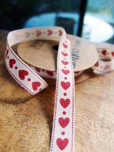 Red Hearts Printed Cotton Ribbon - 5/8" x 10Y 