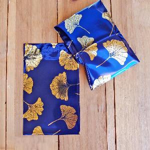 Gold Gingko on Blue 4x5 Adhesive Merchandise Bag - 4"W x 5 3/8"